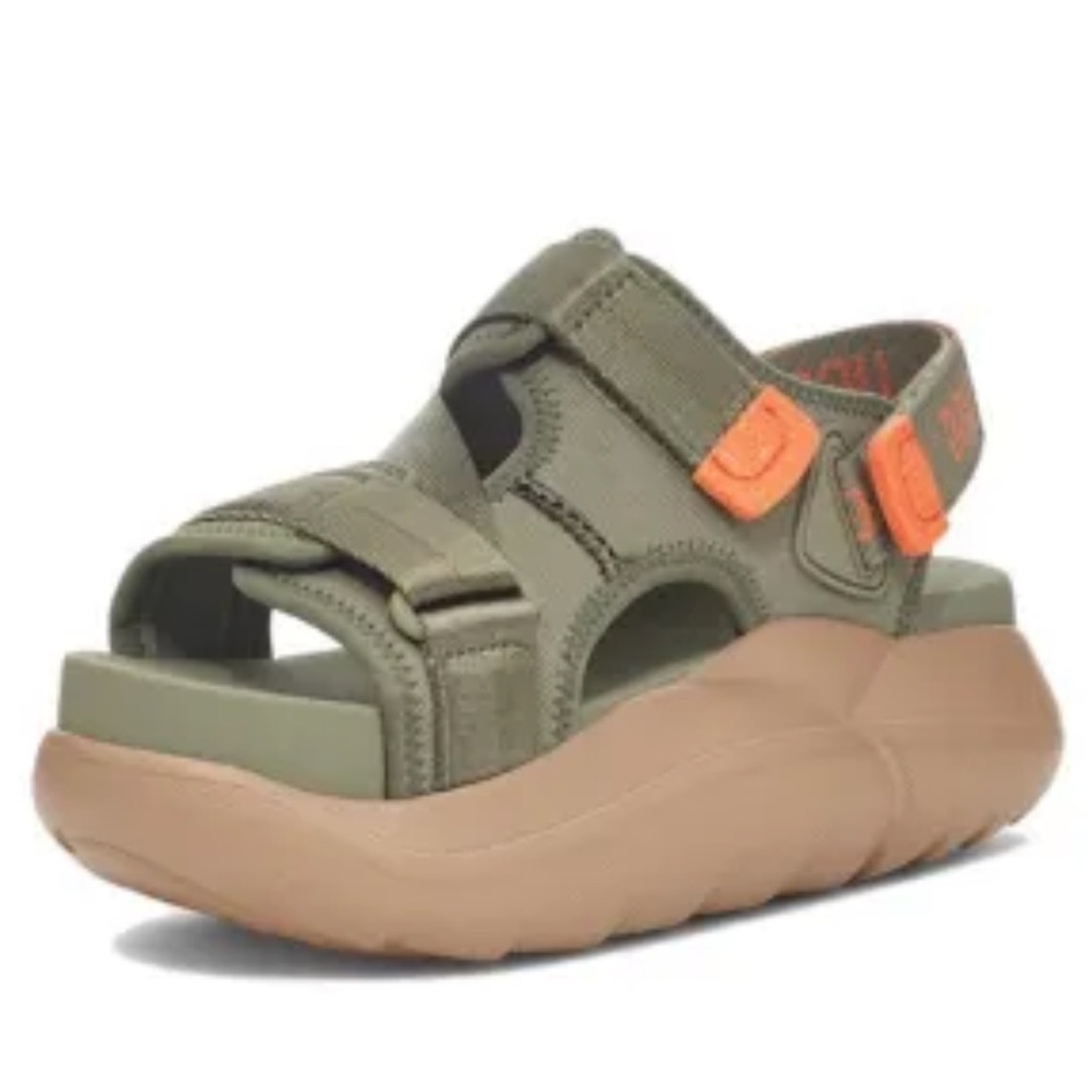 UGG GREEN LA ALTO CROSS STRAP PLATFORM SANDALS